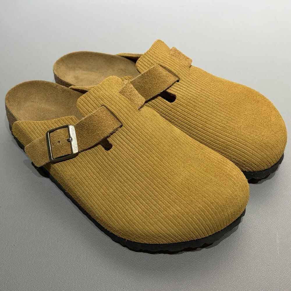 Birkenstock Boston Suede Embossed Brown Corduroy Slide Clog EU 41 Women 10 Men 8